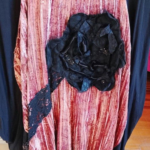 Galanis handmade balloon style dress XXL, black and pink velvet lace
