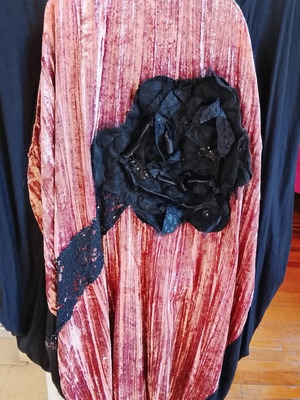 Galanis handmade balloon style dress XXL, black and pink velvet lace