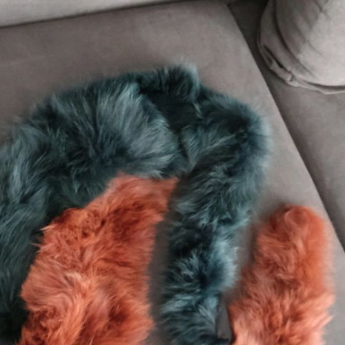Fur collar scarves used, set of 2, brown and green shades