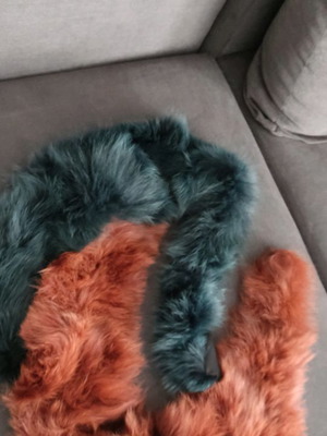 Fur collar scarves used, set of 2, brown and green shades