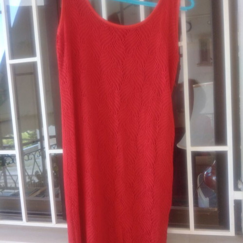 Cotton dress, knitted red, lined