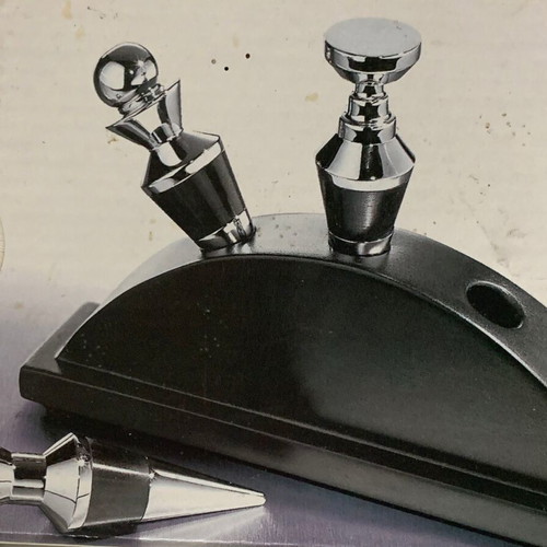 Set of 3 metal bottle stoppers new with stand