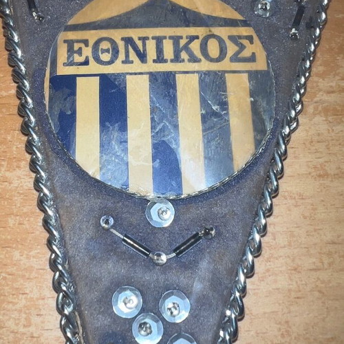 Ethnikos Piraeus Football Double-Sided Banner used, 1970s, 20cm with tassel