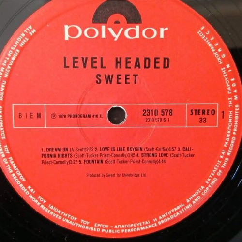 Sweet LP Level Headed used, UK glam rock Greek press