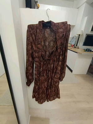 Zic Zac chiffon dress with neck tie new, brown and red