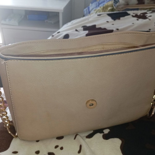 Vintage beige clutch bag used with gold chain details