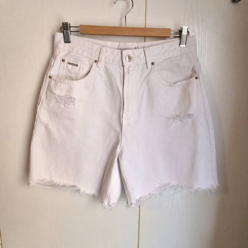 Stradivarius D93 white high-waist denim bermuda shorts like new, size 40
