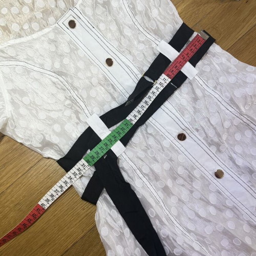 Midi dress S like new, white with puff sleeves and black waist ties