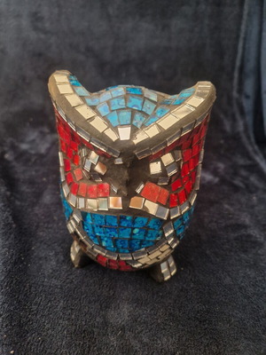 Handmade mosaic owl decorative item, new