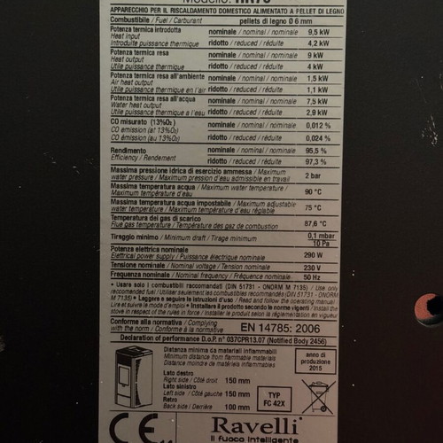 Ravelli HR 70 Pellet Boiler Stove used 10kW