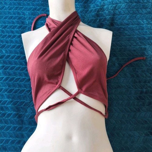 Ribbed versatile top like new, backless, size M, pink Shein