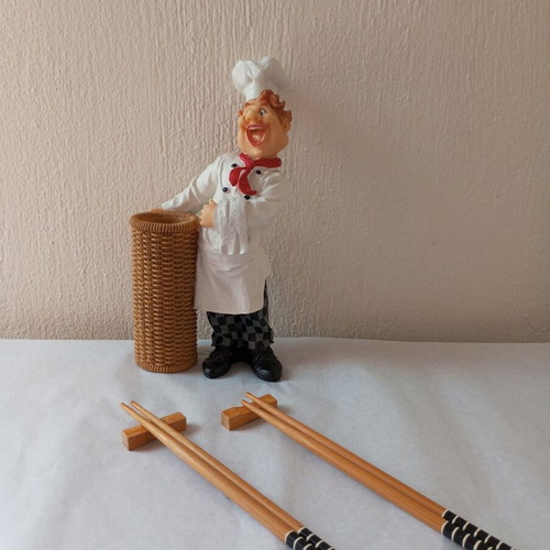 Chef figure chopstick holder with wooden chopsticks