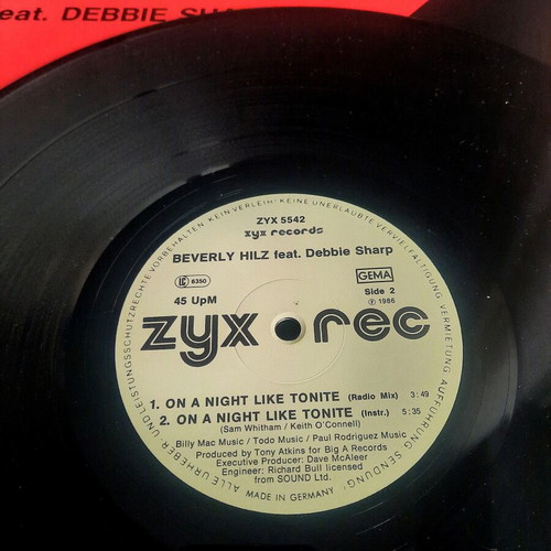 Beverly Hilz On A Night Like Tonite 12" vinyl single, like new