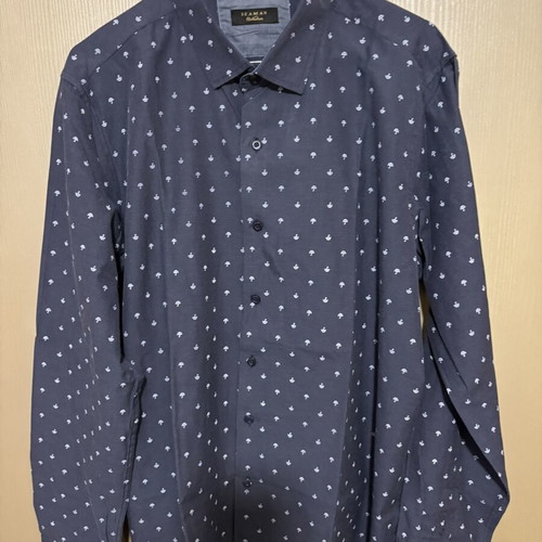 Seaman Collection men's shirt dark blue with umbrella pattern used