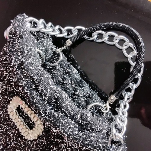 Handmade knitted handbag new with silver chain