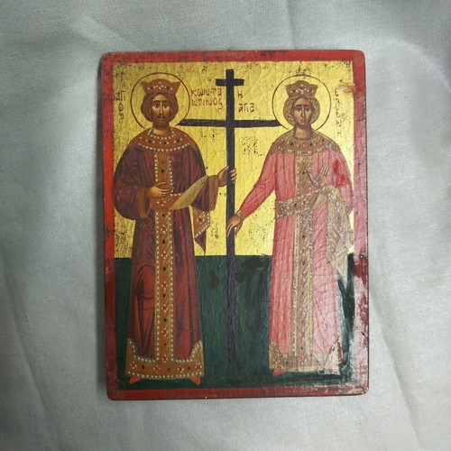 Handmade icon of Saints Constantine and Helen used