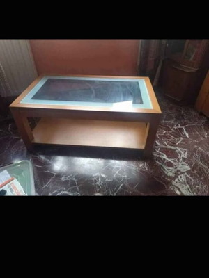 Τραπεζάκι σαλονιού με τζάμι ξύλινο μεταχειρισμένο