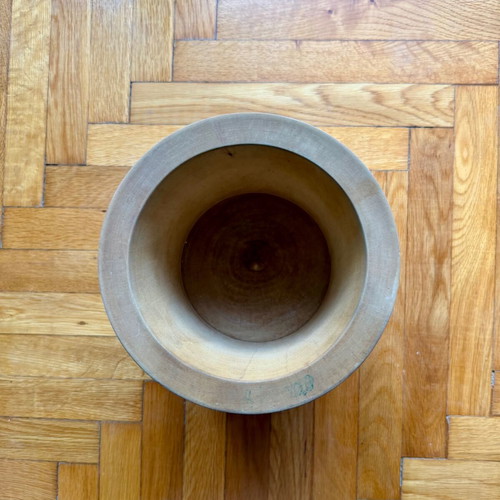 Traditional wooden mortar used, natural wood, 17 cm height