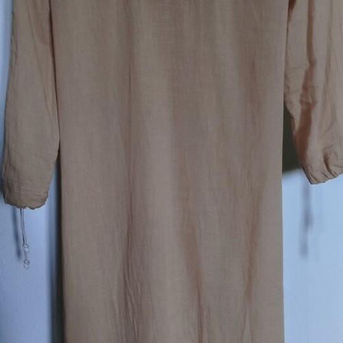 Midi dress with embroidery, sand color, cotton gauze