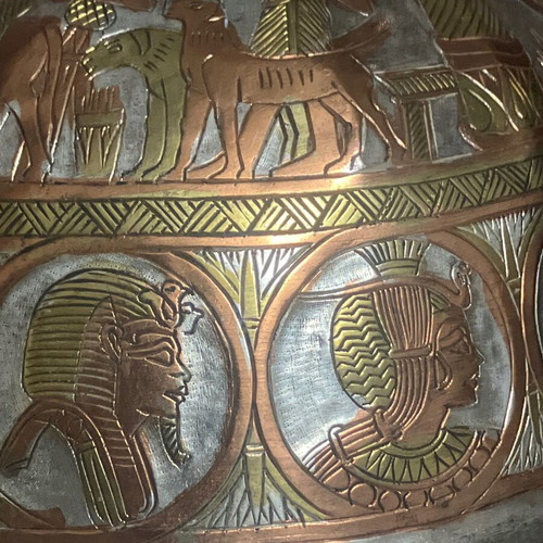 Vintage Egyptian bronze helmet engraved like new