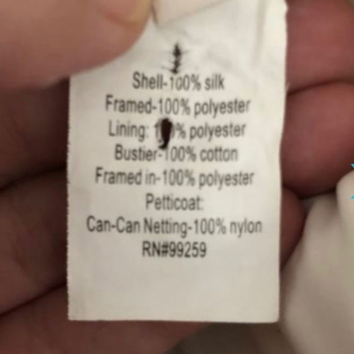 Vera Wang wedding dress used, silk, strapless, size 10 with green ribbon