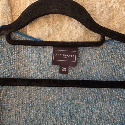 Ann Harvey Metallic Teal Open Front Knit Cardigan like new