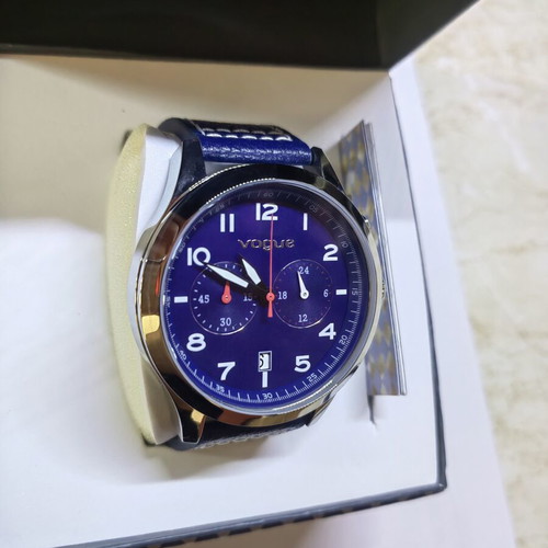 Vogue men's watch new, blue leather strap, 45mm dial, waterproof