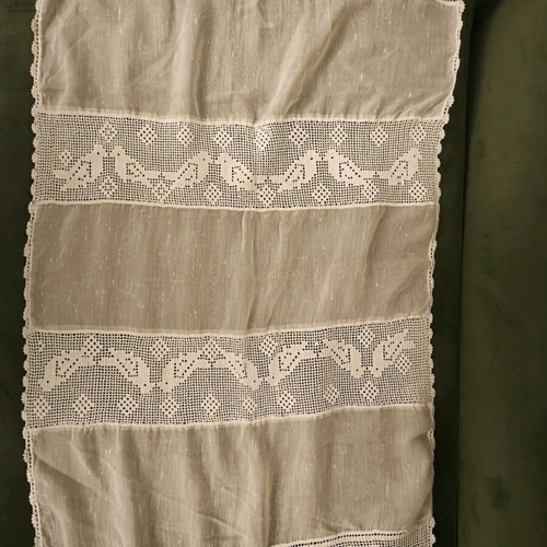Set of 3 handmade lace embroidered table linens used