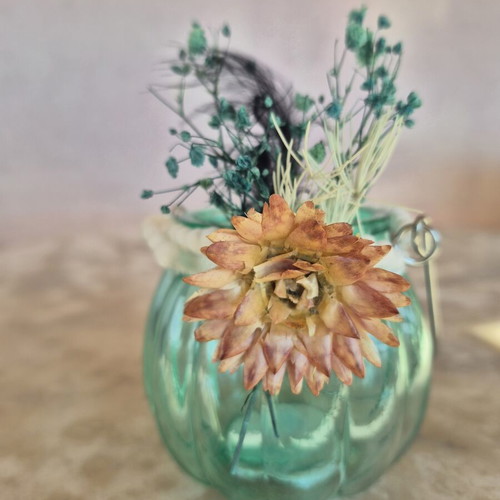 Handmade tealight lantern with dried flowers