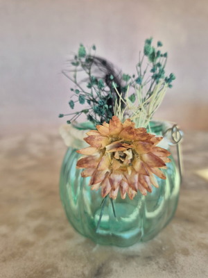 Handmade tealight lantern with dried flowers