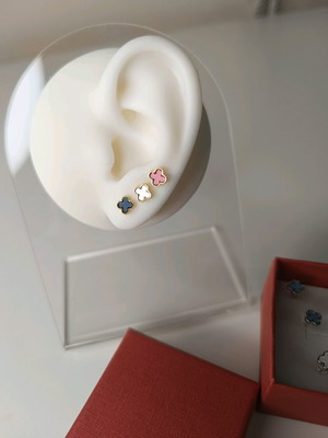 925 Sterling Silver Clover Stud Earrings Set 3 Pairs Gold Tone