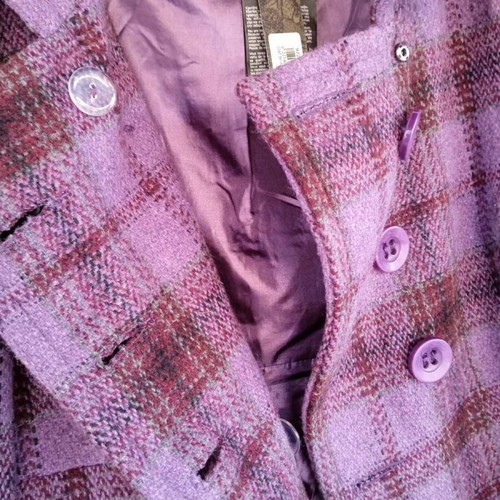 Fullah Sugah checked coat new, size medium, purple-magenta