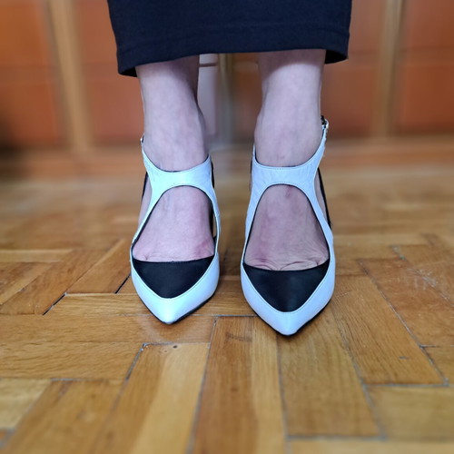 Pierre Darré T-Strap Leather Pumps Size 37 Black White New