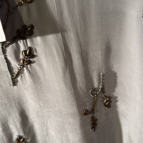 Zara limited edition hand crafted silk set, light gray