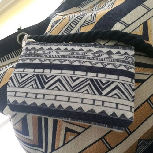 Τσάντα θαλάσσης Bag to Bag καινούργια με μικρό τσαντάκι, μπλε και χρυσαφί