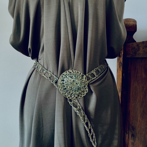 Veloudakis handmade metal belt, adjustable, olive metallic and grey