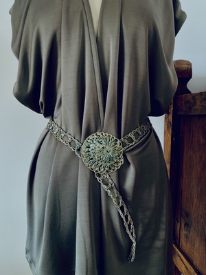 Veloudakis handmade metal belt, adjustable, olive metallic and grey