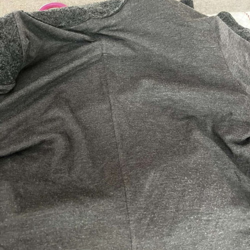 Boho asymmetrical Zuiki cardigan used, charcoal black, floral details