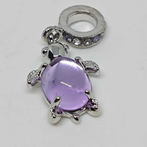 Turtle Pendant Charm with Purple Semi-Precious Stone and Crystals like new