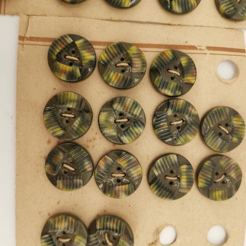 Green buttons made of celluloid used, pack of 37, 1960s vintage