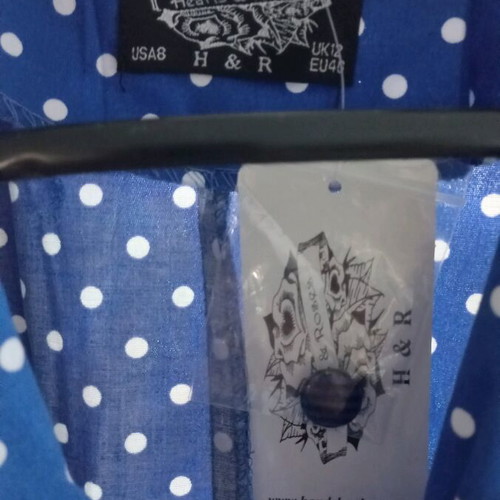 Hearts & Roses dress new, blue and white polka dot, size S