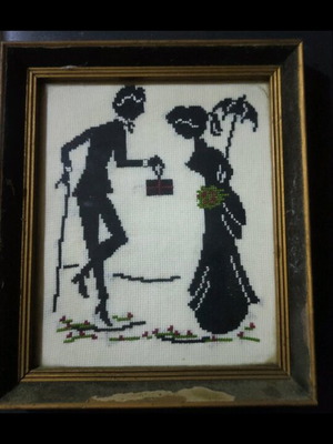 Χειροποίητο κέντημα σε κάδρο μεταχειρισμένο, Εδουαρδινή εποχή 20x17,5 εκ.