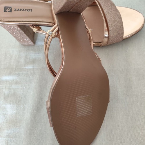 Zapatos block heel sandals like new, rose gold size 42