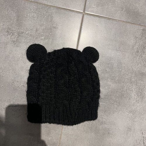 Black knitted hat with ears like new, one size