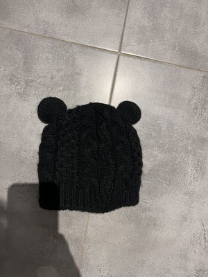 Black knitted hat with ears like new, one size