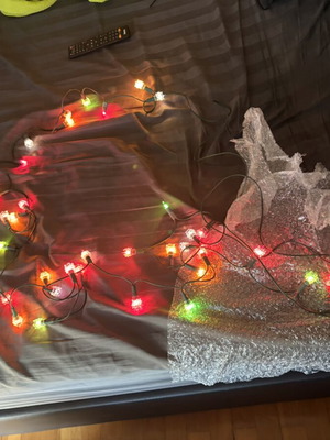 Vintage Christmas lights, 35 bulbs, missing some crystals