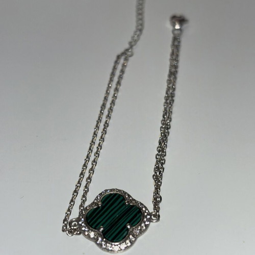 Women's bracelet with four-leaf clover motif and malachite, 925 silver