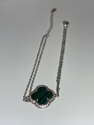 Women's bracelet with four-leaf clover motif and malachite, 925 silver