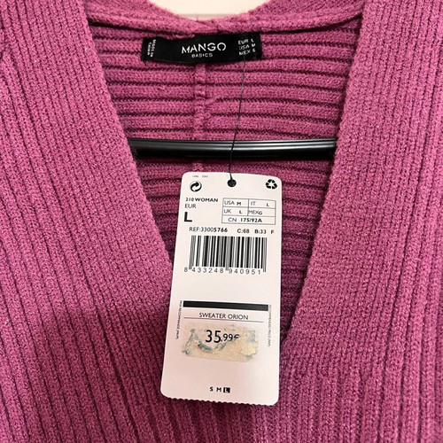 Mango pink sweater new, size L