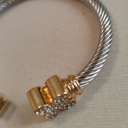 Two-tone bracelet open cuff stainless steel, new